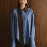 BICOLORED SCARF COLLAR SHIRT