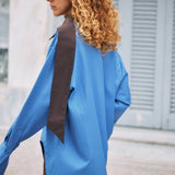BICOLORED SCARF COLLAR SHIRT